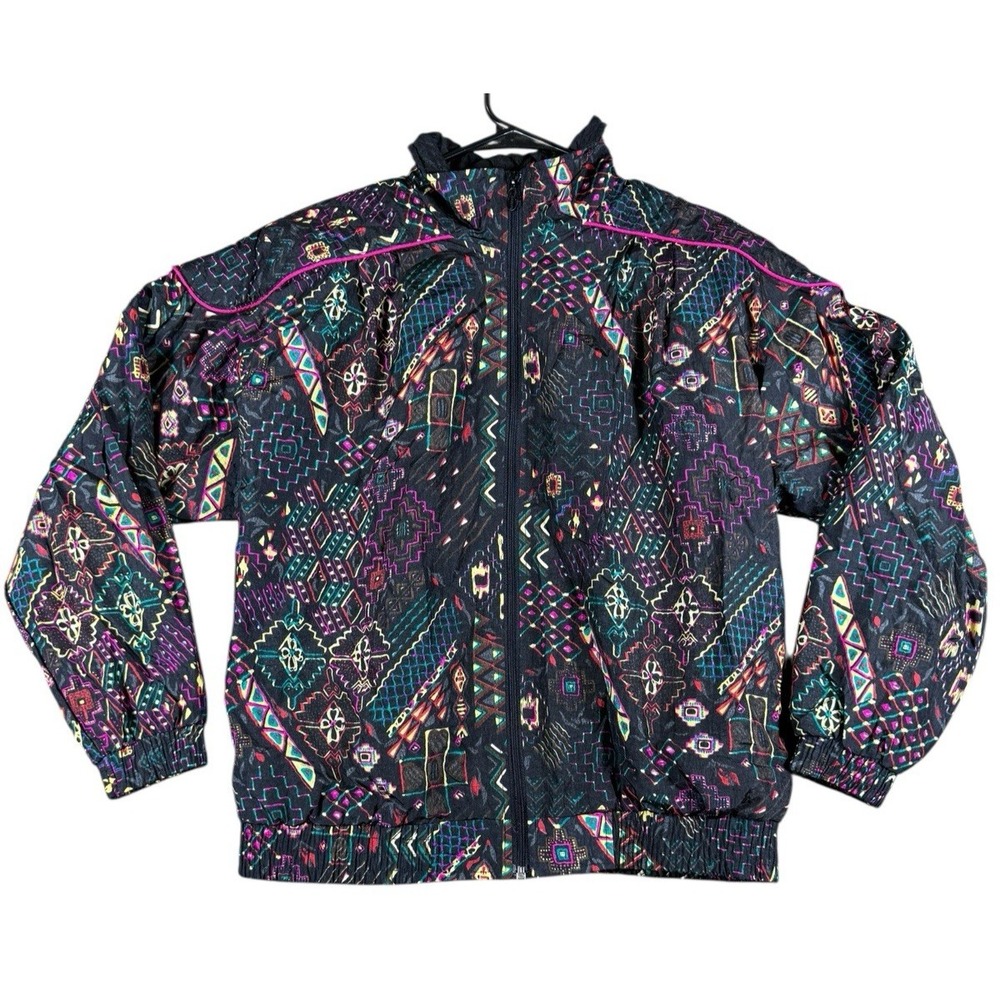 Lavon by Cheerful Corp Vntg Y2K 100% Nylon Track Jacket Geometric Womens Size S
